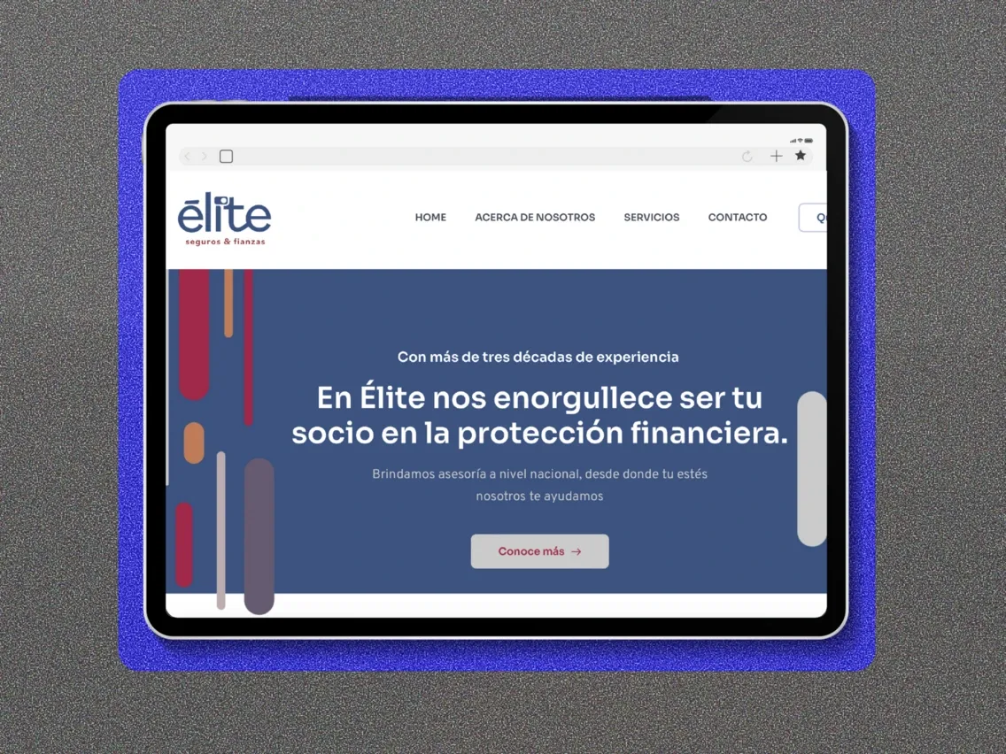 Sitio web de Élite Seguros y Fianzas en una tableta