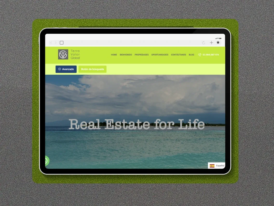Sitio web de Real Estate for Life en una tableta